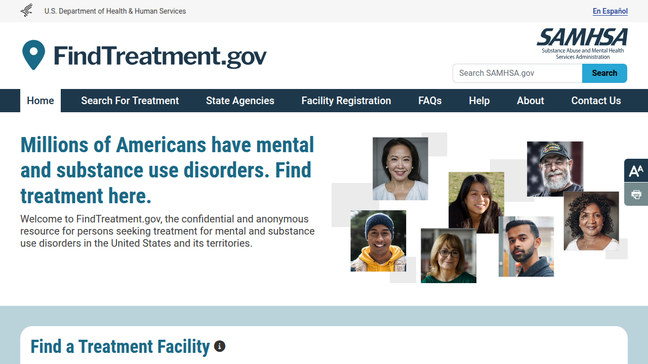 Screenshot of the SAMHSA Behavioral Health Treatment Services Locator, a tool for finding mental health providers in a specific area.