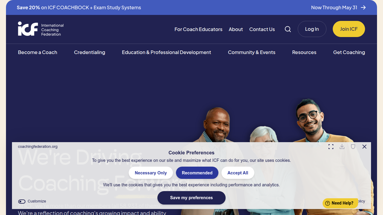 The International Coaching Federation website, a resource for understanding quality coaching credentials and standards.