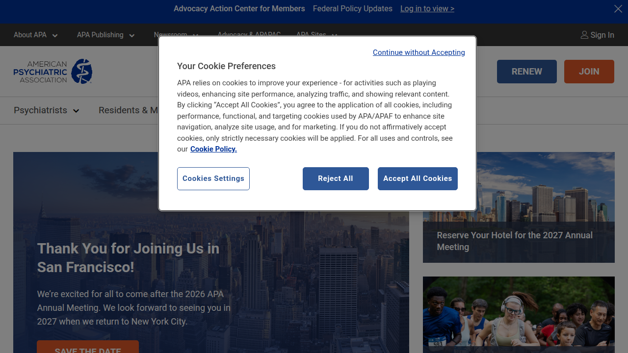 The American Psychiatric Association (APA) website, home to the DSM-5, which classifies mental disorders.