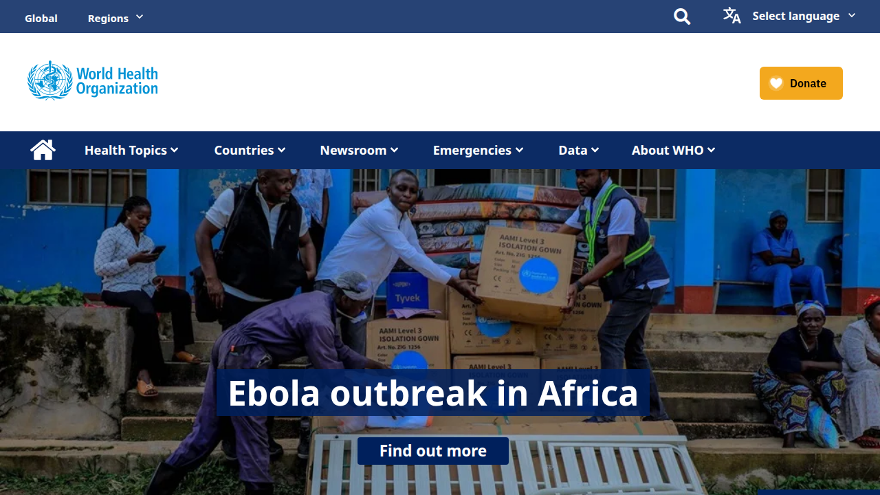 The World Health Organization (WHO) website, providing global health guidance and statistics.