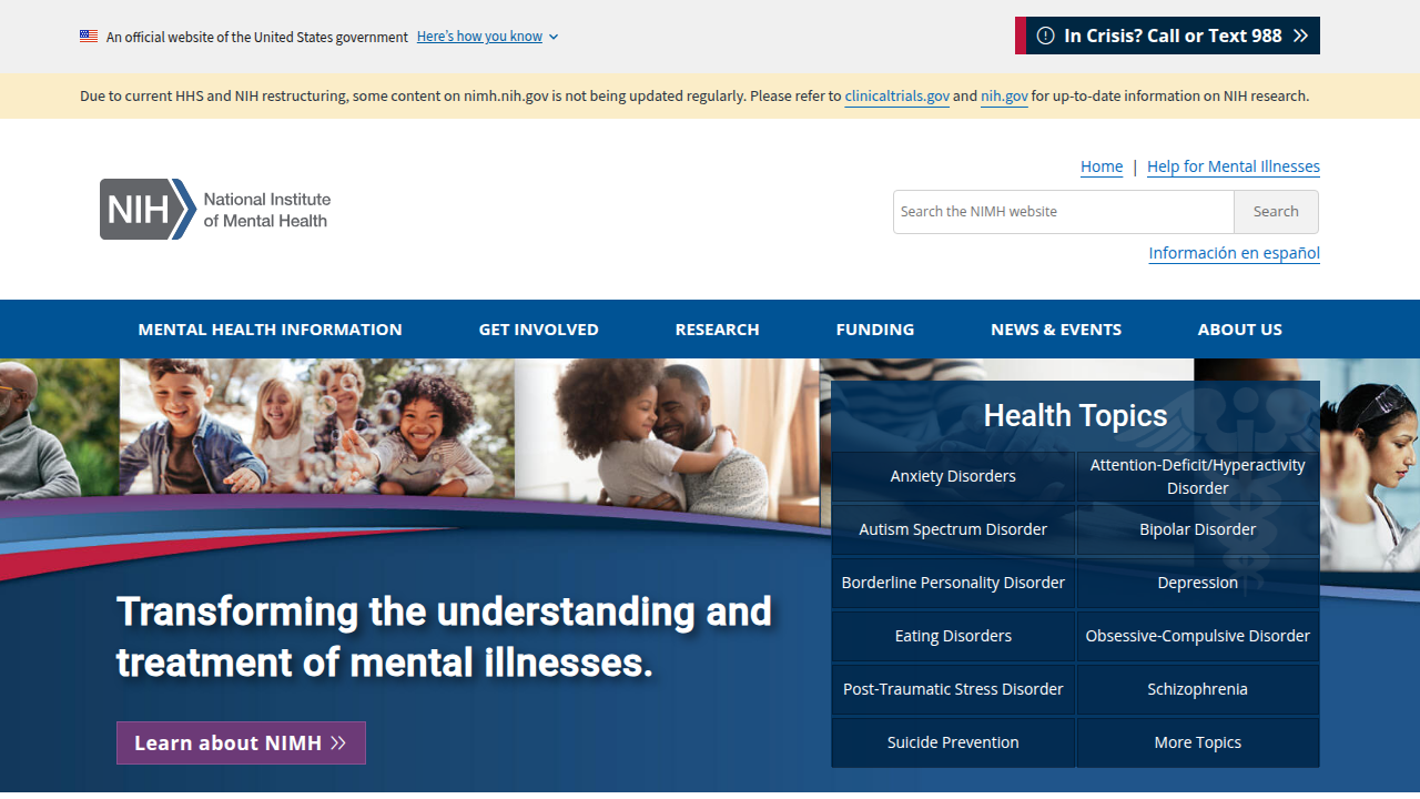 The National Institute of Mental Health (NIMH) website, a primary source for reliable data on mental health statistics and research.