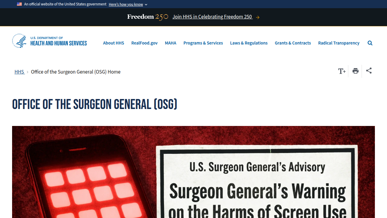 The U.S. Surgeon General's website provides advisories and initiatives focused on public health, including social connection.