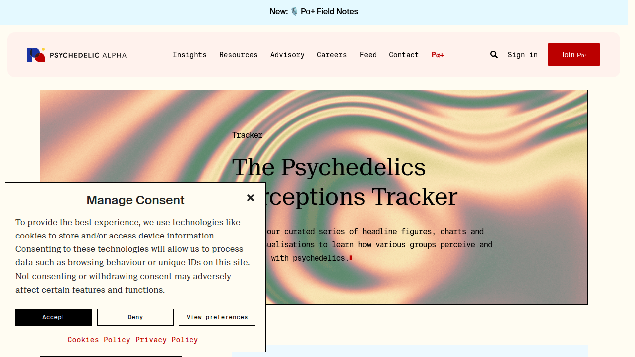 A data tracker illustrating trends and perceptions of psychedelic use among different age groups.