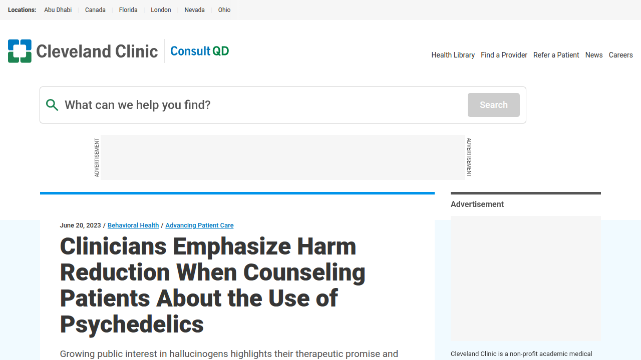 An article highlighting how clinicians are increasingly emphasizing harm reduction strategies in counseling patients about psychedelic use.