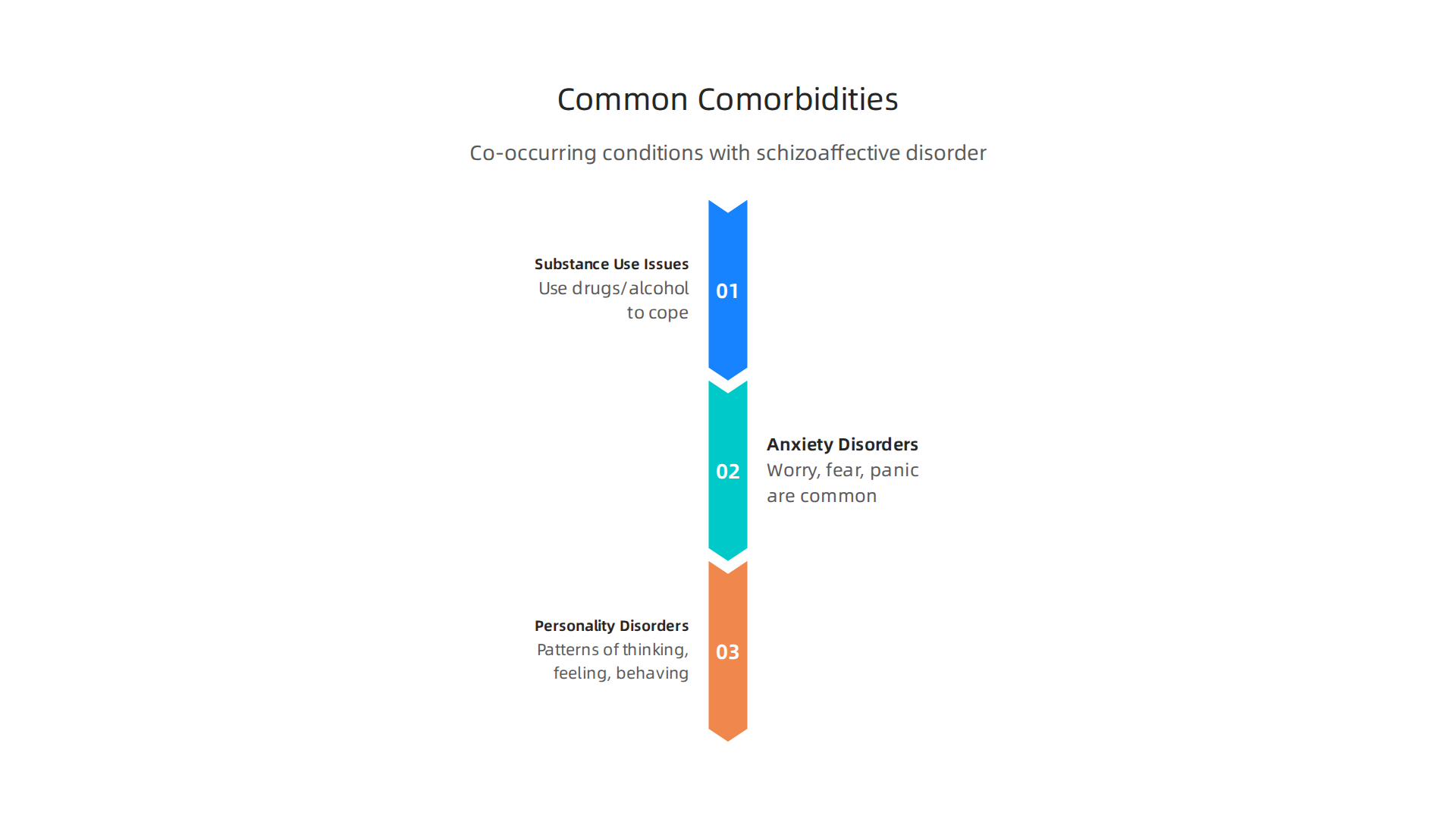 An infographic listing common co-occurring conditions with schizoaffective disorder.