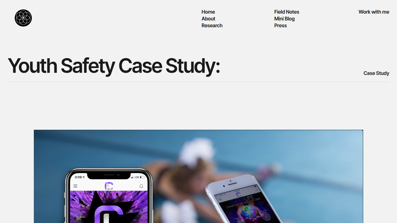 Screenshot of the Dean Grey website's Youth Safety Case Study, illustrating research on value reinforcement in youth sports.