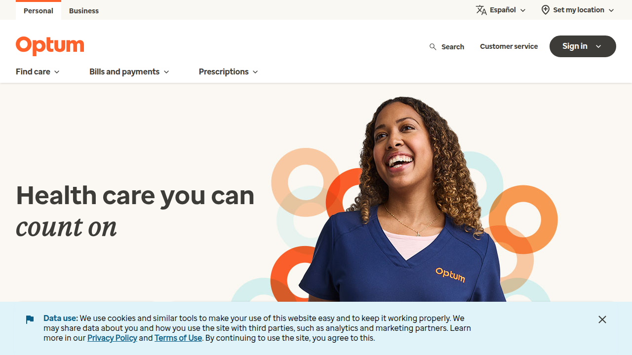 Optum's website outlines its comprehensive behavioral health services and network.