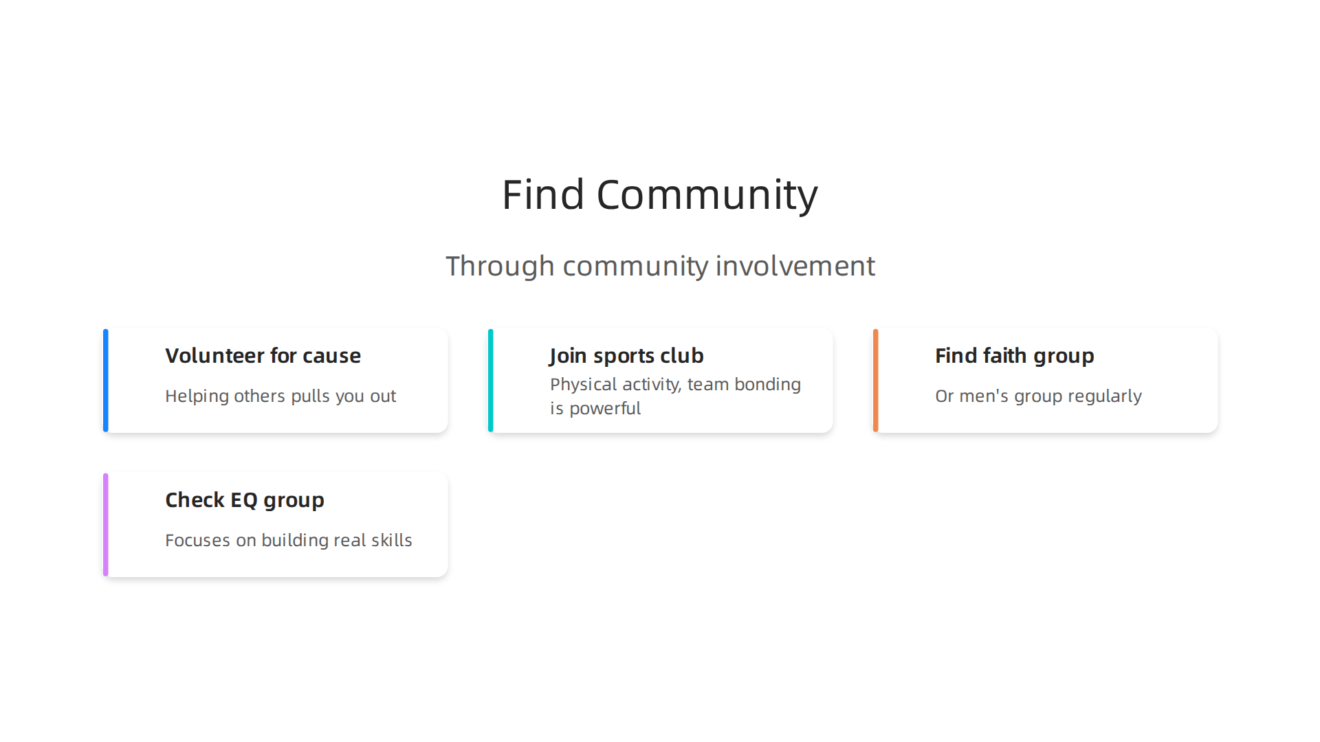 Discover diverse avenues for men to find purpose and build protective social connections through community involvement.