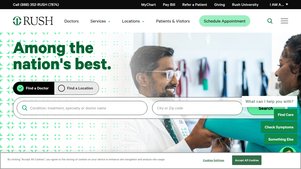 Screenshot of Rush University Medical Center's community health resources page, listing mental health supports.